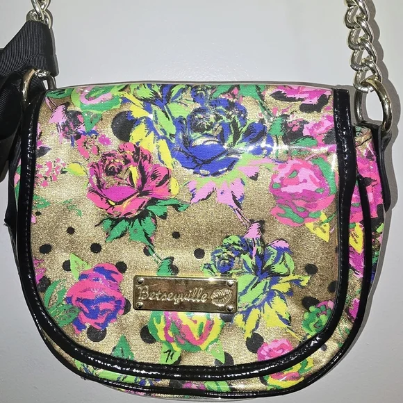 Betsey Johnson Pink and Green Crossbody Bag with Floral Design - Picture 4 of 7